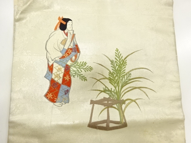 アンティーク　能役者模様刺繍名古屋帯